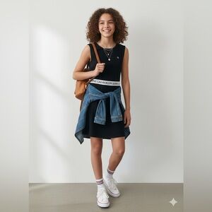Calvin Klein Jeans Girls' Sleeveless Logo Tape Dress (Size 14/16)